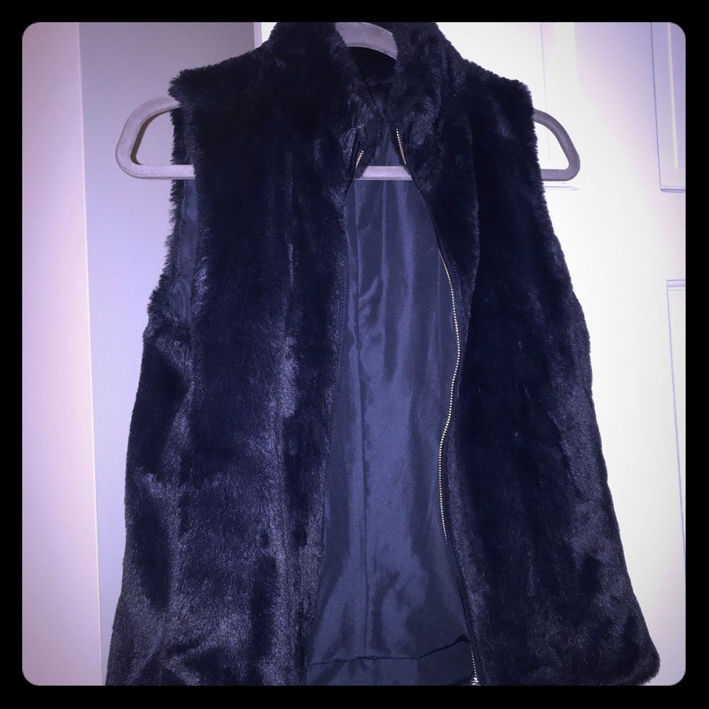 Navy blue faux fur vest